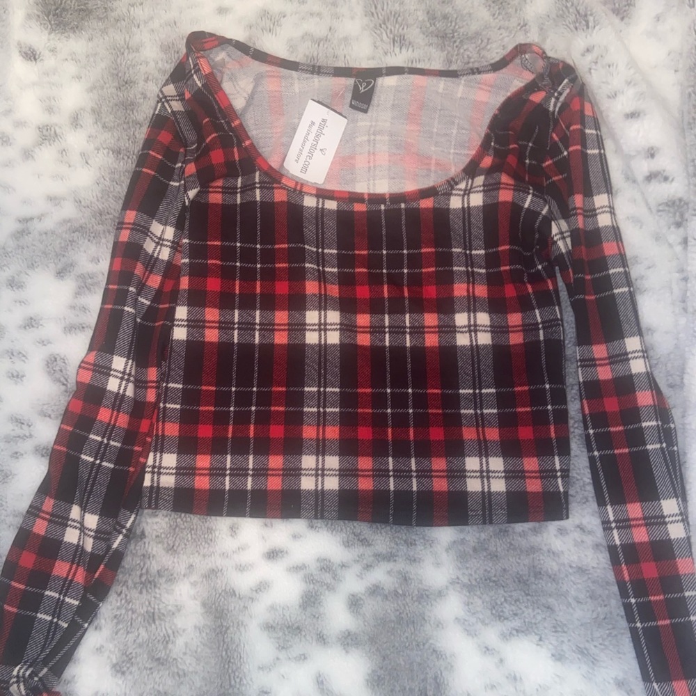 Windsor Long Sleeve Plaid Crop Top